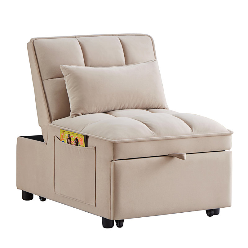4 In1 Multi-Function Single Sofa Bed With Storage Pockets, Taupe