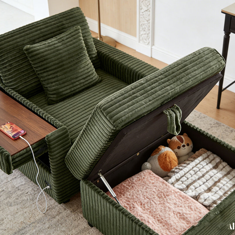Fauteuil d'appoint confortable en velours côtelé, Vert