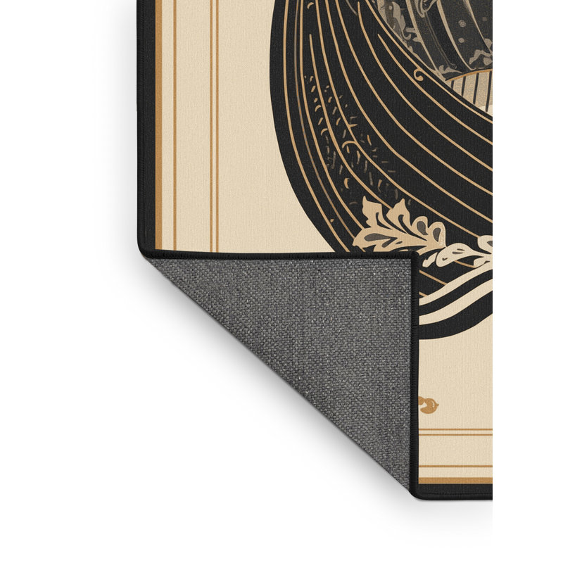 Soft Plush Durr Viking Burial Ship Classic Damask Area Rug in Beige – Black Binding, 2x4