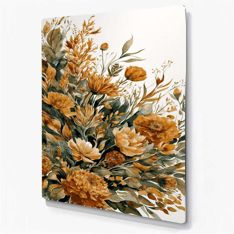 Aquarelle florale 52, art mural en métal brun, H 14 po x l 11 po