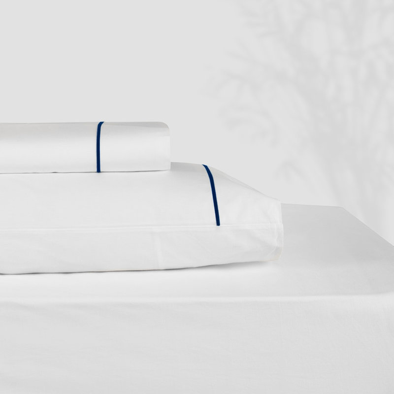 Classic Hotel 100% Cotton Sheet Set, Twin, White/Navy
