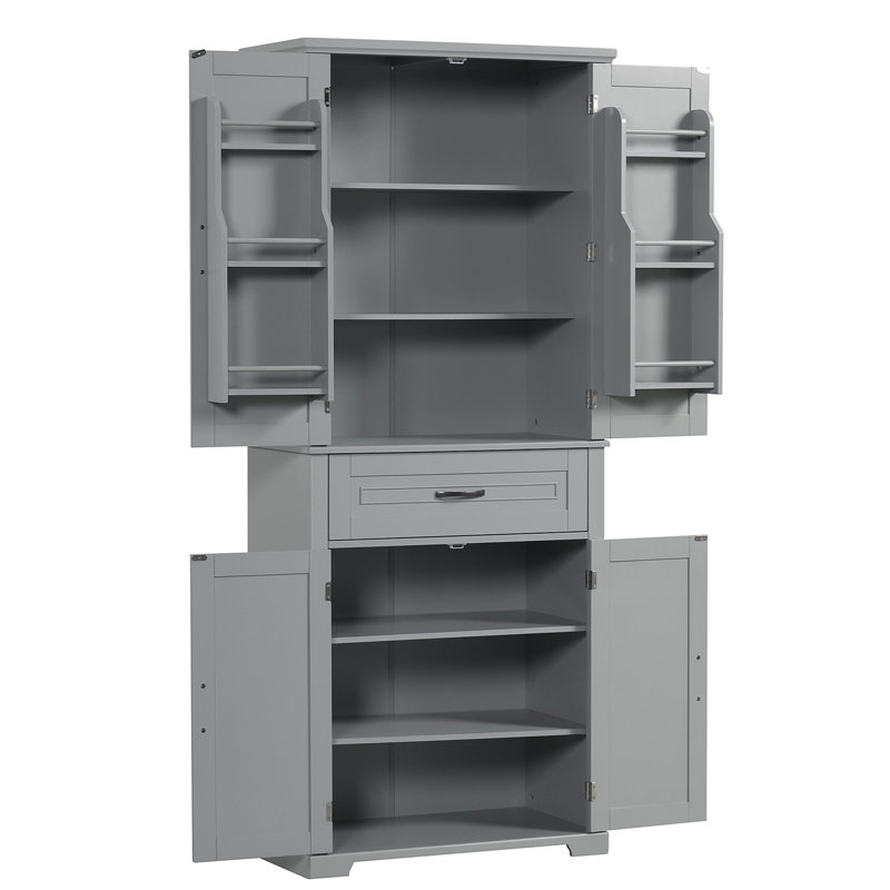 Armoire de rangement de salle de bain avec portes et tiroir, plusieurs espaces de rangement, tablette réglable, Gris