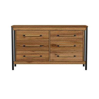 Mack 6-Drawer Rubberwood Dresser, Hickory