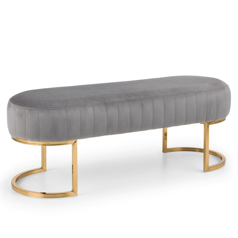 Accringt Velvet Upholstered Bench, Grey