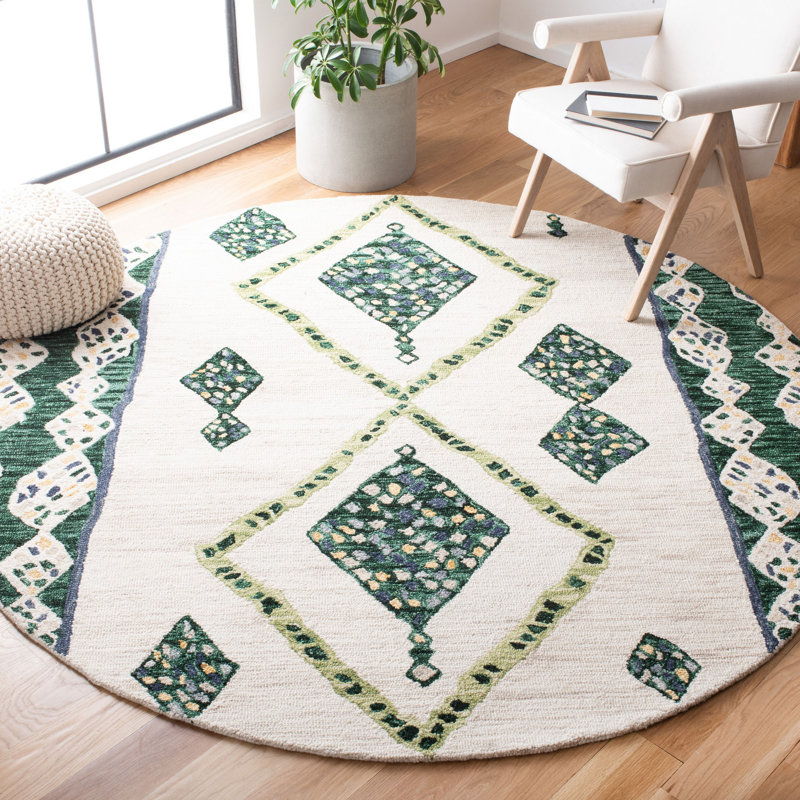 Hand Tufted Wool Southwestern Rug, Round 7'