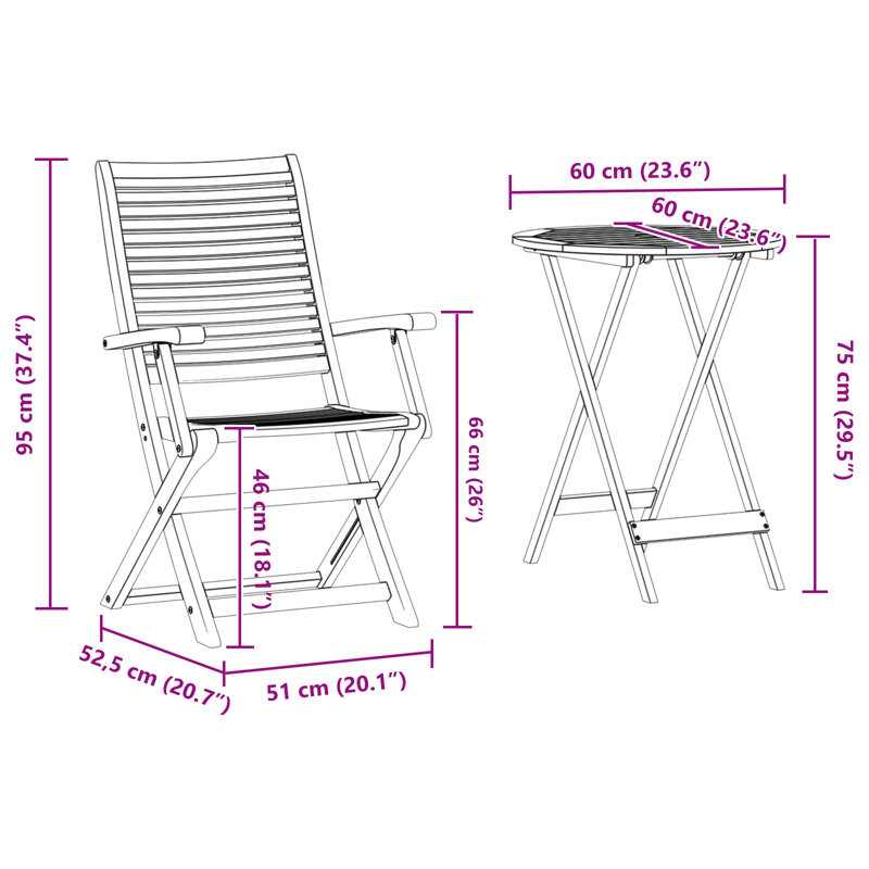 2 - Person Wood Patio Dining Set with