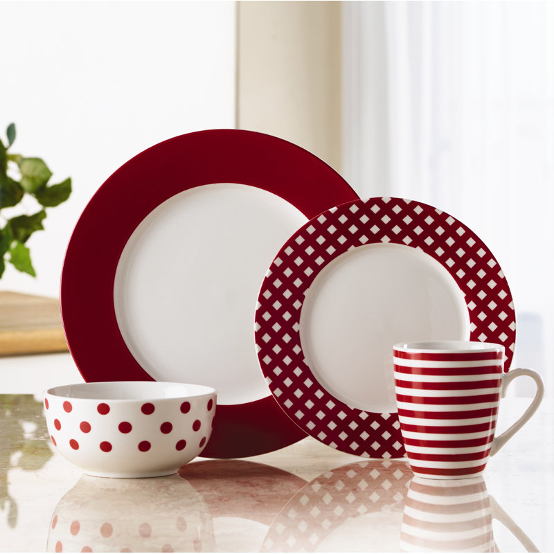 Service de table en porcelaine rouge 16 pièces Kenna, service pour 4