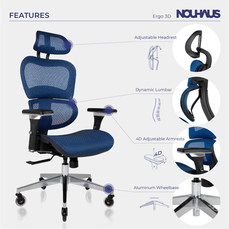 Brilliant Blue Ergonomic Mesh Executive Office Chair with Adjustable Arms