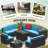 10 Pieces Rattan Patio Furniture Conversation Set with 43" Gas Propane 50000 BTU Fire Pit Table Outdoor Sectional Sofa for Backyard-1018345331