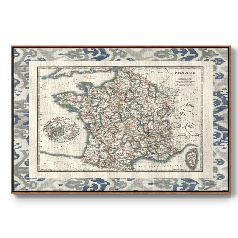 Carte frontalière de la France, H 25 po x l 37 po x P 2 po, Noyer