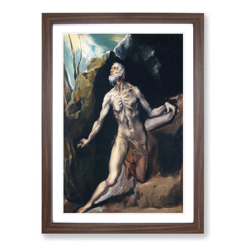 Saint Jerome by El Greco - Picture Frame Painting, Walnut Framed, 48cm H x 36cm W x 2cm D