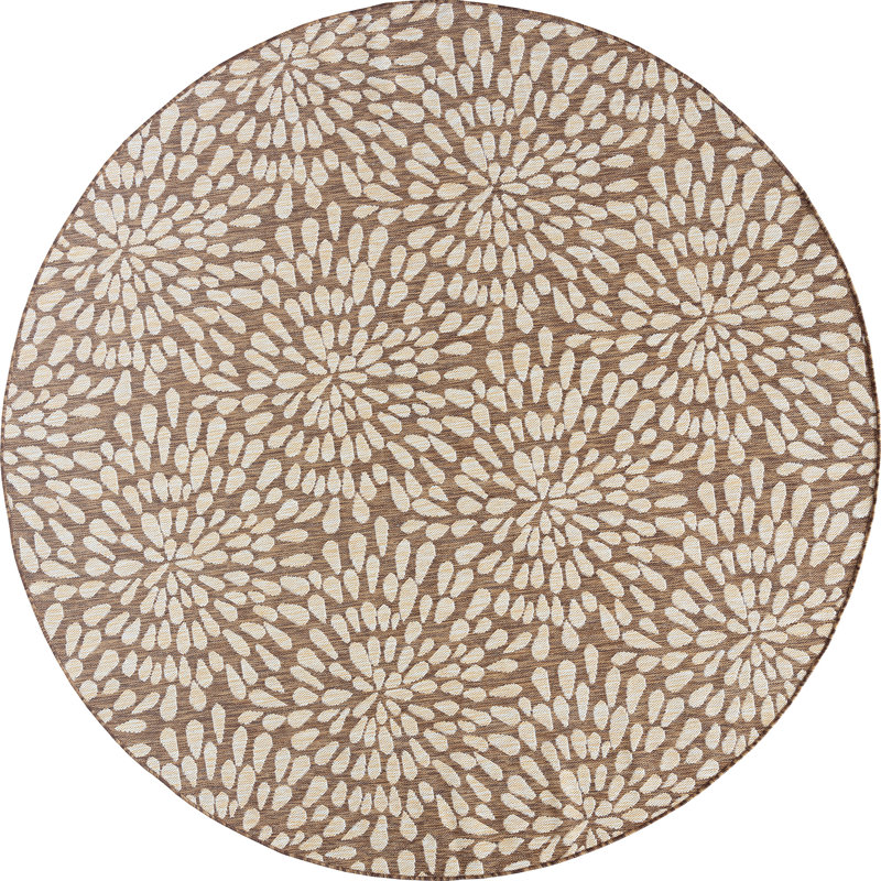 Tapis d'intérieur / extérieur brun Aryanna, Rond 5 pi 3 po