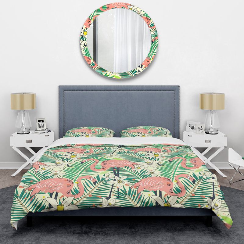 Ensemble de housse de couette en microfibre vert / rose / blanc 3 pièces