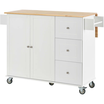 Rolling Mobile Kitchen Island With Solid Wood Top, Locking Wheels, And Multifunctional Storage For Enhanced Cooking And Organization