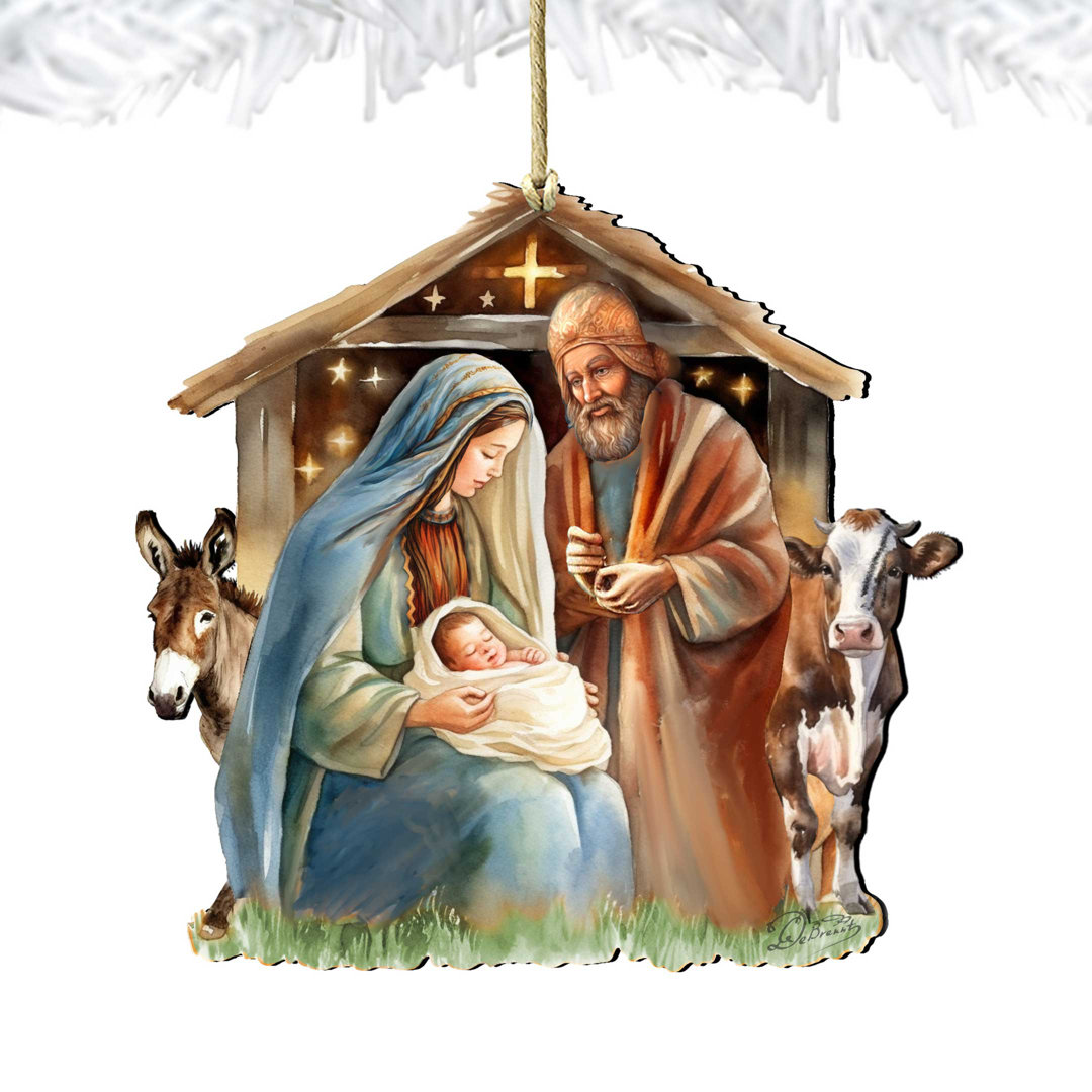 Born Under Bright Star Nativity Wooden Ornament by G. DeBrekht Designocracy