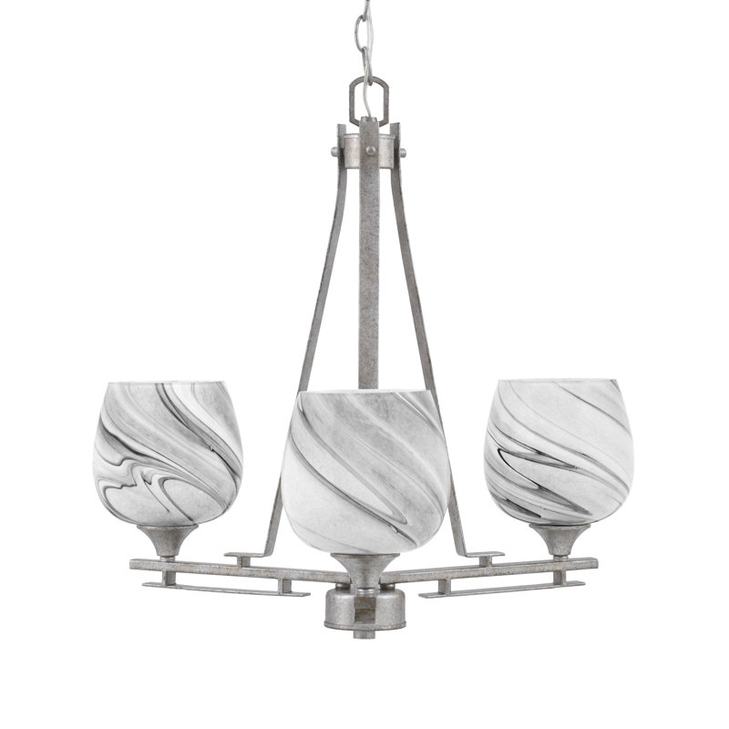 Lustre 3 lumières Uptowne illustré en finition argent vieilli avec verre tourbillon onyx 6 "