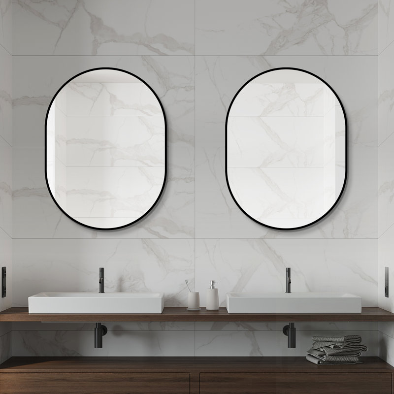 Miroir de salle de bain Capsule avec cadre en aluminium, fixation murale verticale pour un décor moderne et une réflexion claire