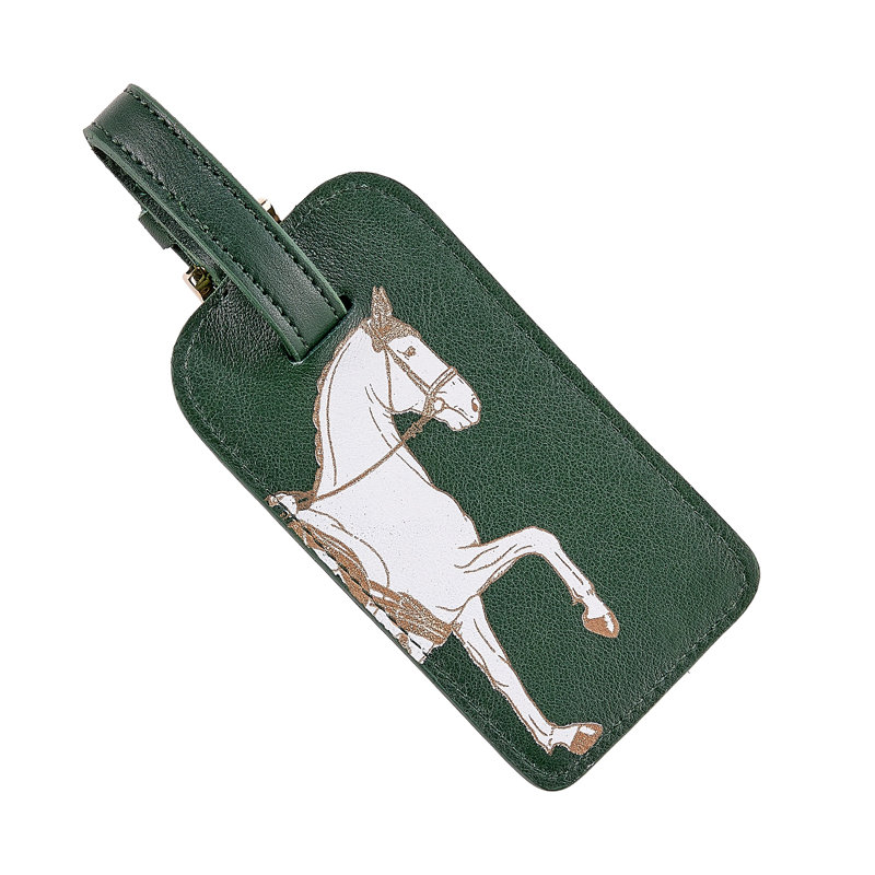 Equestrian Leather Luggage Tag Set, Green