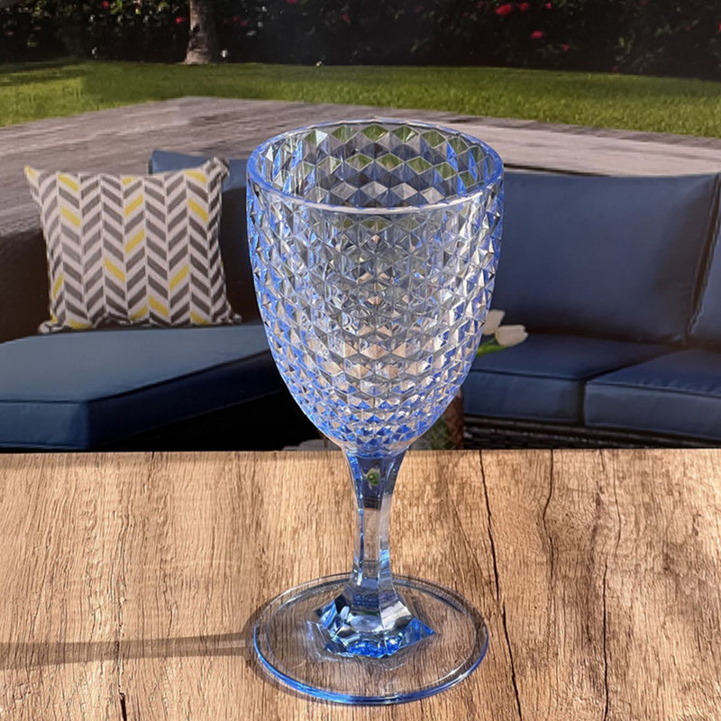 Diamond Cut Plastic Wine Glasses, Blue