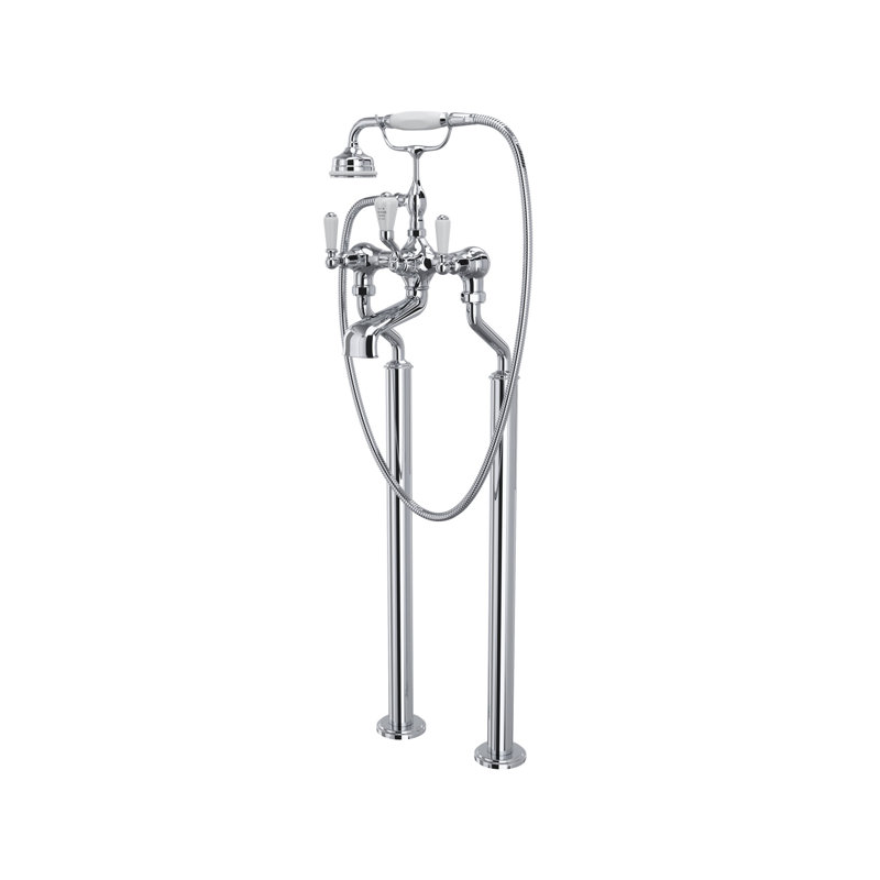 Edwardian Traditional Floor Mount Tub Filler, Polished Chrome