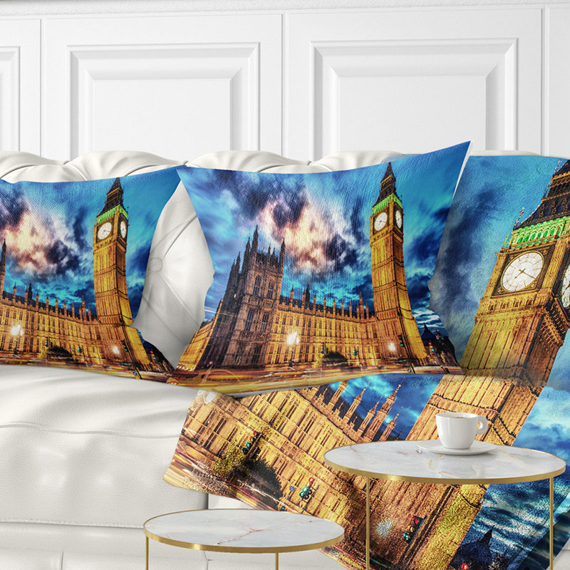 Coussin cityscape big ben et house of parlement, 18 po x 18 po, Coussin décoratif