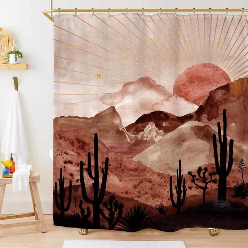 Ensemble de rideau de douche Abstract Mountain avec 12 crochets - Polyester