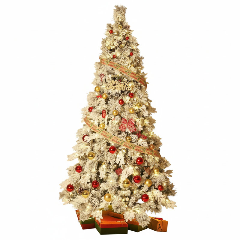 Arbre de Noël artificiel épinette enneigé avec lumières blanc chaud Prelit, H 7 pi 6 po