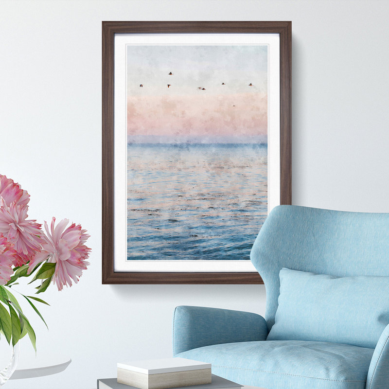 Birds Above the Ocean - Picture Frame Graphic Art Print, 33cm H x 24cm W x 2cm D, Walnut Framed