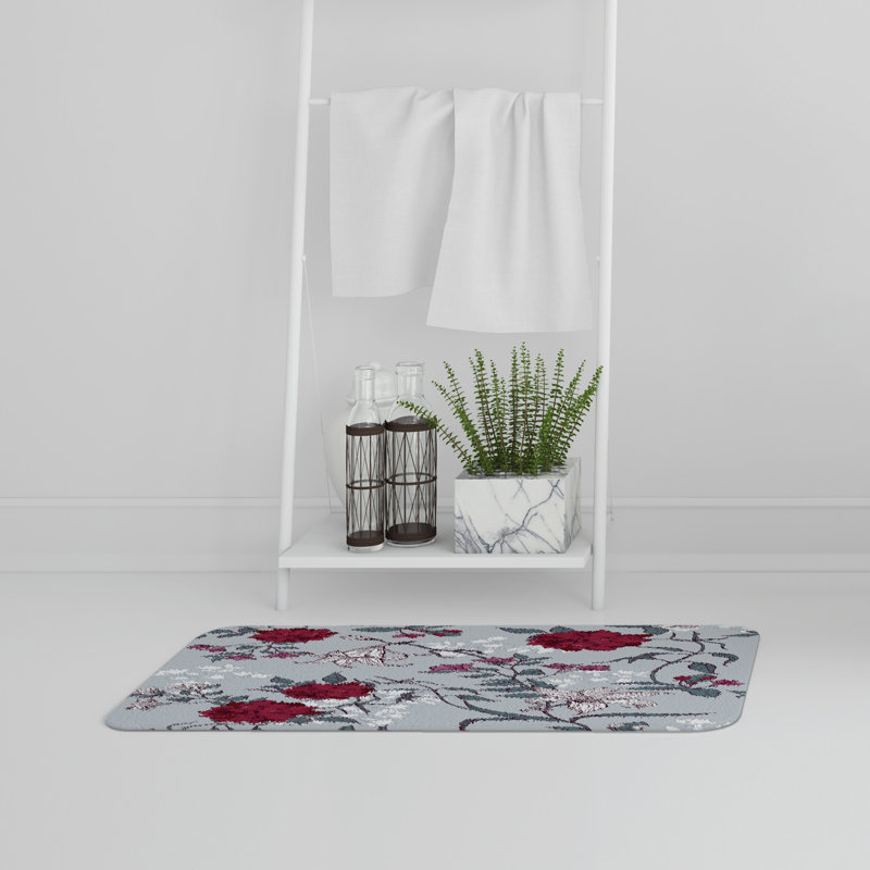 Heine Non-Slip Backing Bath Rug, Royal Crimson Garden