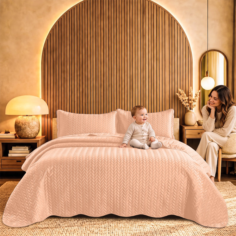 Ensemble d'édredon léger en microfibre avec taies décoratives Oxford, Twin Comforter + 1 Standard Sham, Peach