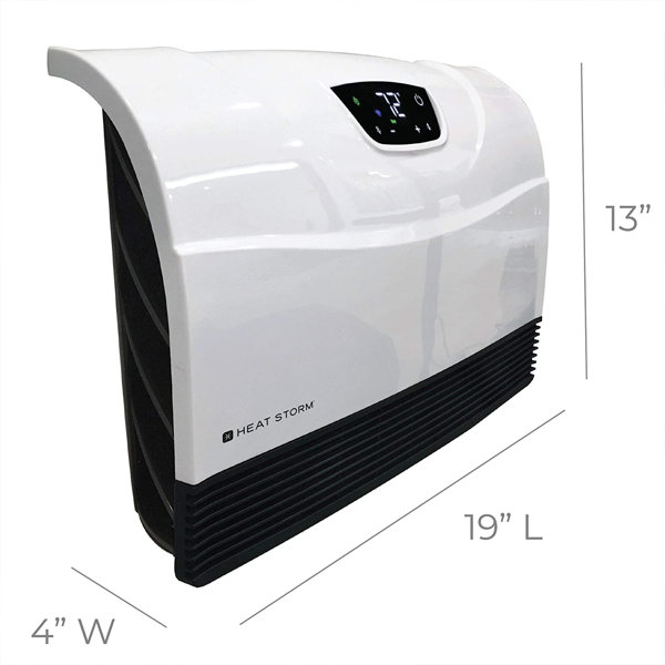 Heat Storm 1500 Watt 5200 BTU Electric High Efficiency Wall Mounted Space Heater with Remote Included and Digital Display Heat Storm 1500 Watt Watt 5200 BTU BTU Electric High Efficiency Wall Mounted Space Heater with Adjustable Thermostat , Remote Included and with Digital Display