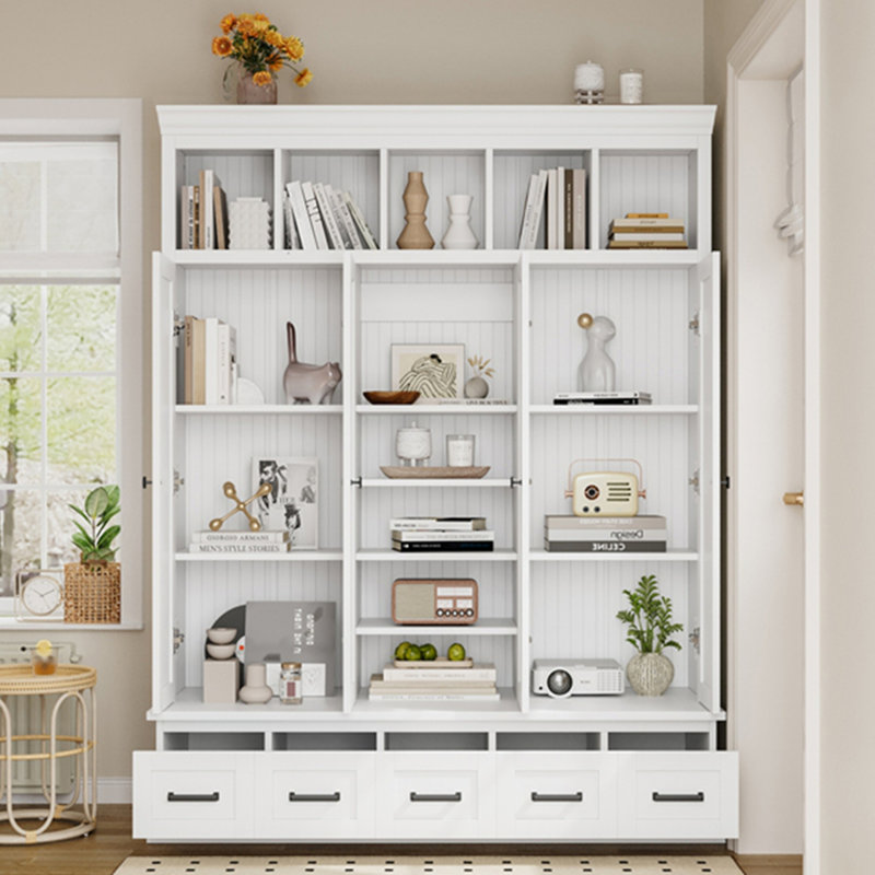 Arbre d'entrée 78,7 po avec banc et 5 casiers de rangement, armoire de rangement moderne avec 4 portes, 5 tiroirs et tablettes réglables pour le couloir, l'entrée et le salon