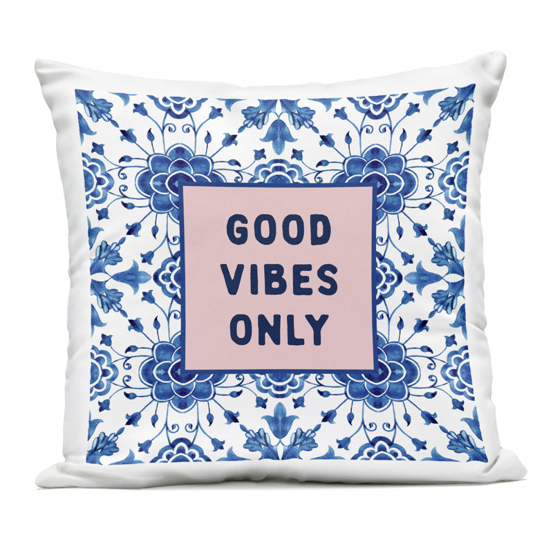 Coussin Good Good Vibes Only, Texte et chiffres bleus 4, Carré 18 po