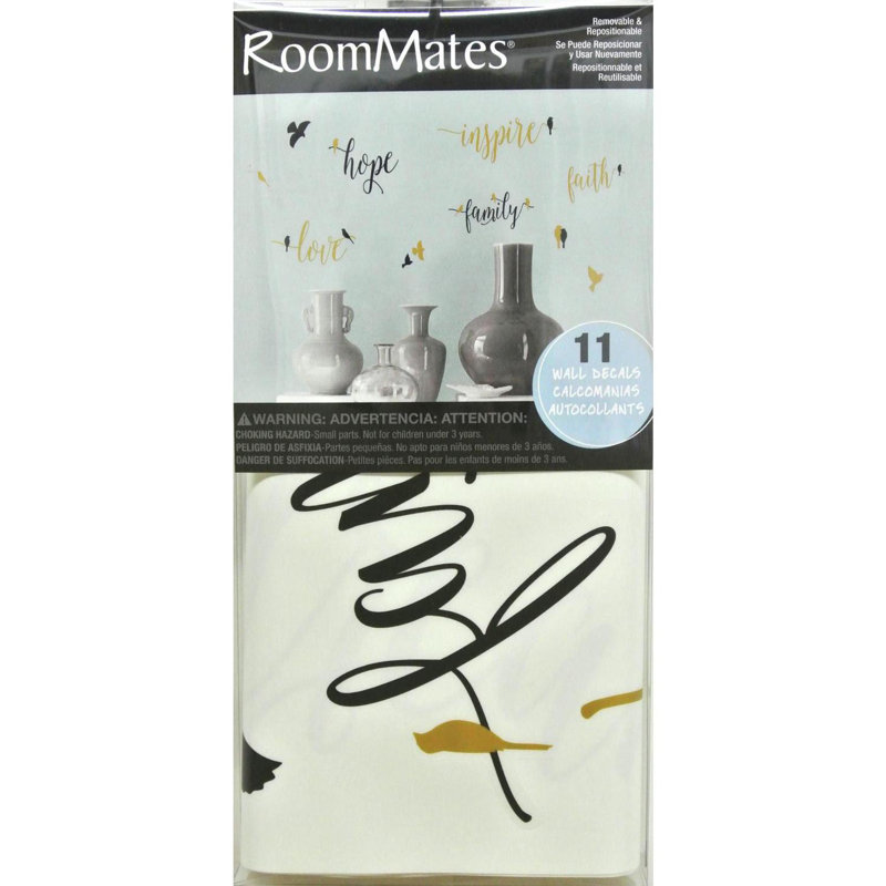 Inspirational Words and Birds Gold and Black Wall Decals
