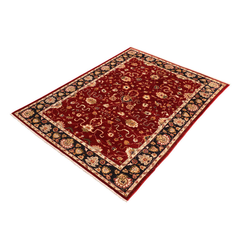 Tapis brun / rouge en laine noué à la main de style oriental rectangulaire 5 pi 10 po x 8 pi 7 po Baccio