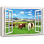 Fenêtre de paysage "Vue de fenêtre de vaches qui paissent dans une vallée de montagne, animaux de la nature, paysages rustiques" sur toile-98448392