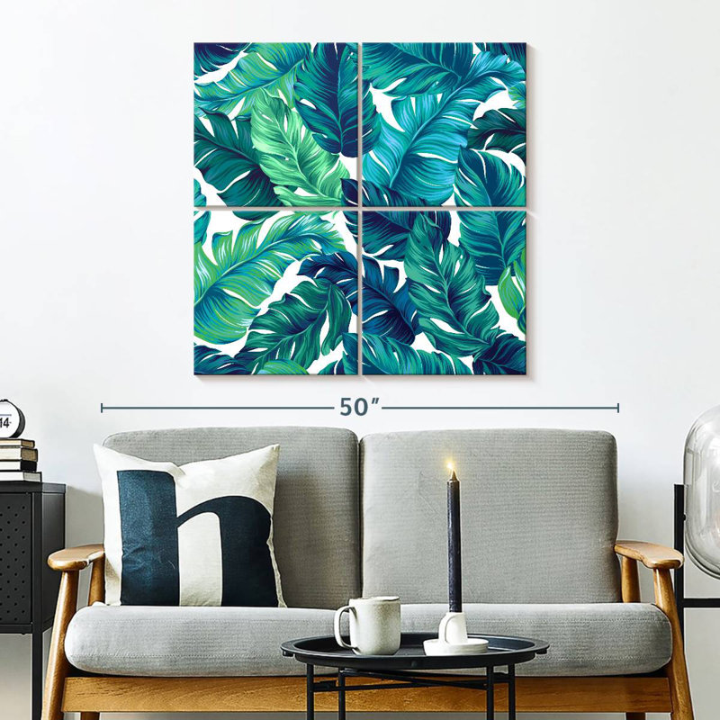 Feuilles tropicales turquoise, H 32 po x l 32 po