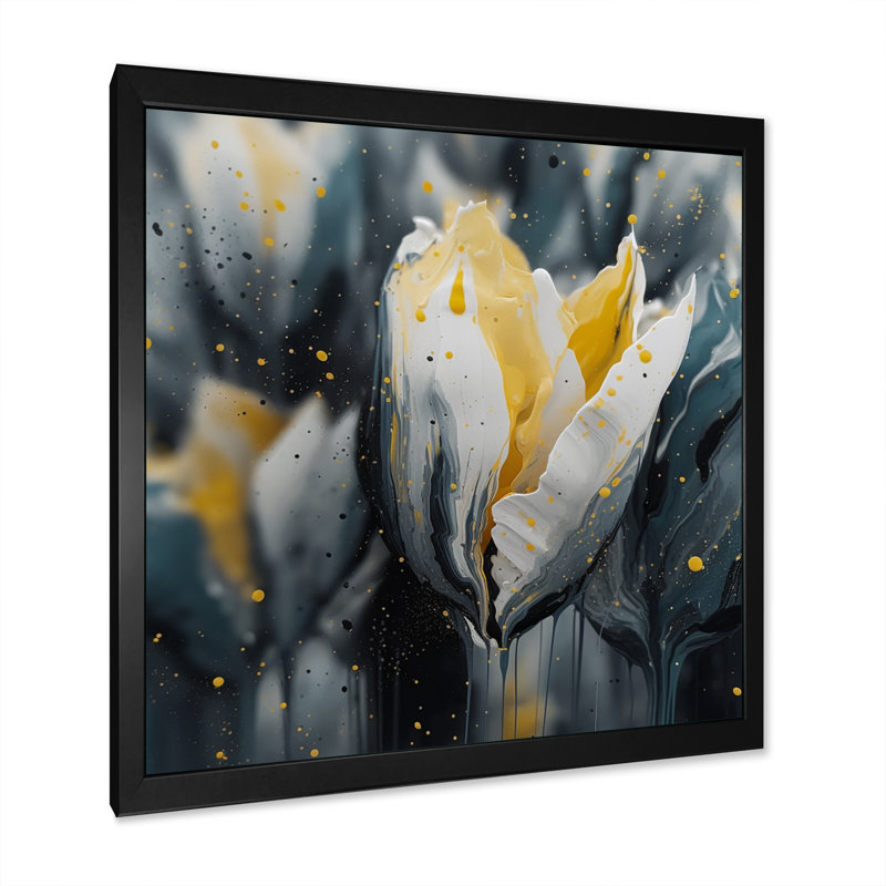 Tulipe grise Serenity I - impression, Cadre photo noir, H 16 po x l 16 po x P 1 po