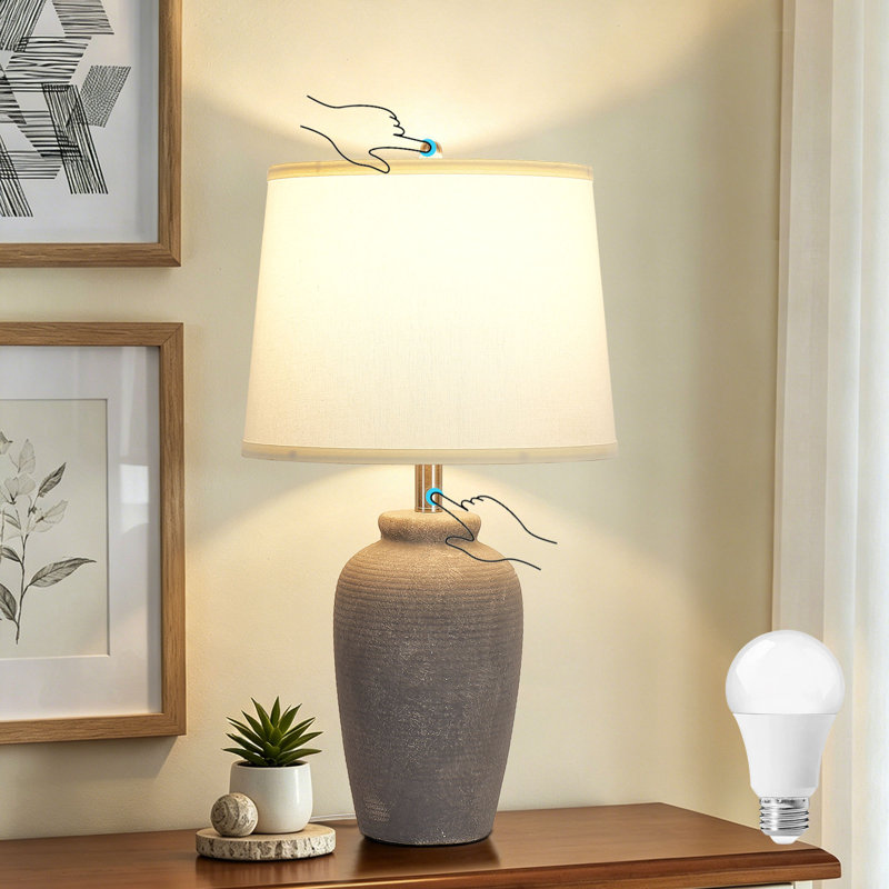 23.8"Ceramic Table Lamp Touch Control Bedside Lamp, Grey