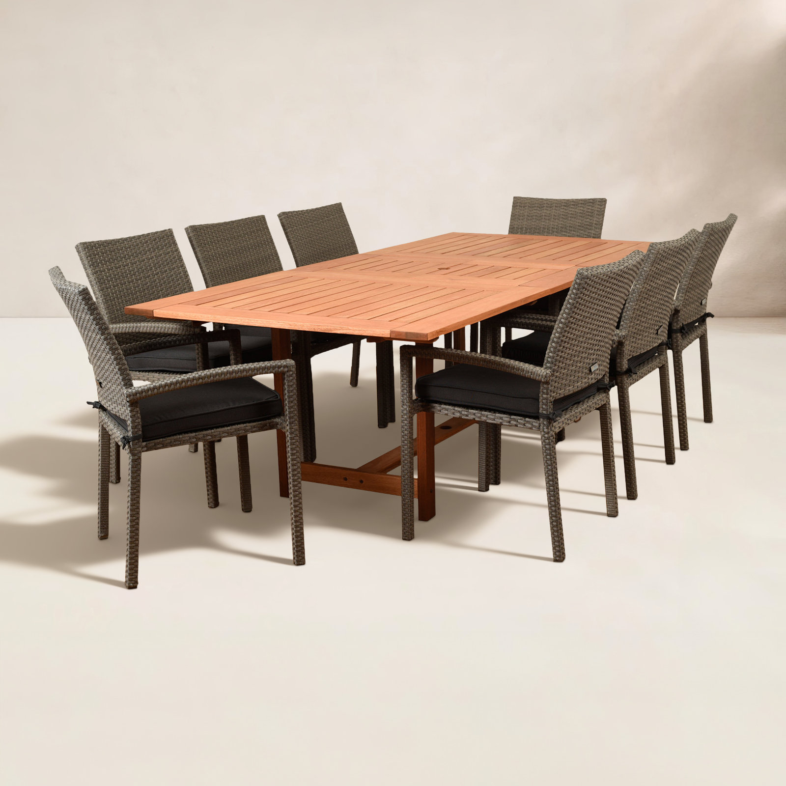 Anautica 93" Eucalyptus Patio Dining Set, Gray, Gray