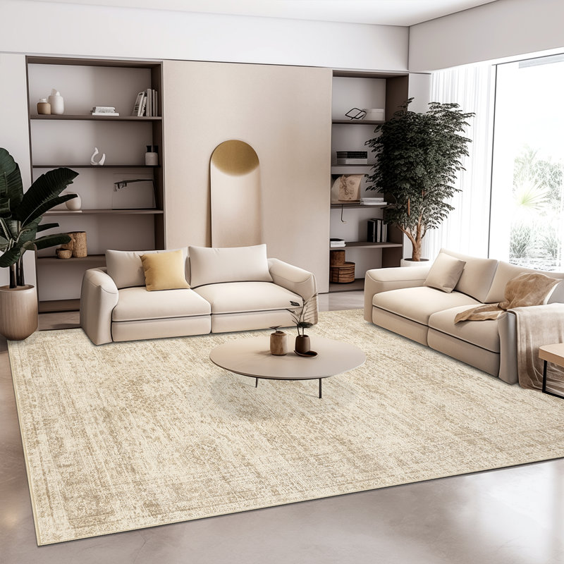 Tapis lavable rétro antidérapant (beige), Rectangle 9 pi x 12 pi