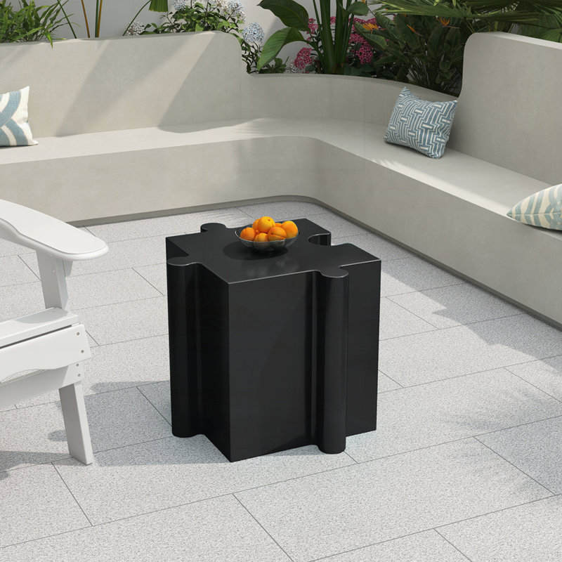 Puzzle Art Side Table, Modular Convex Edge MGO Table, Black, 17.75" H x 15.75" W x 15.75" D