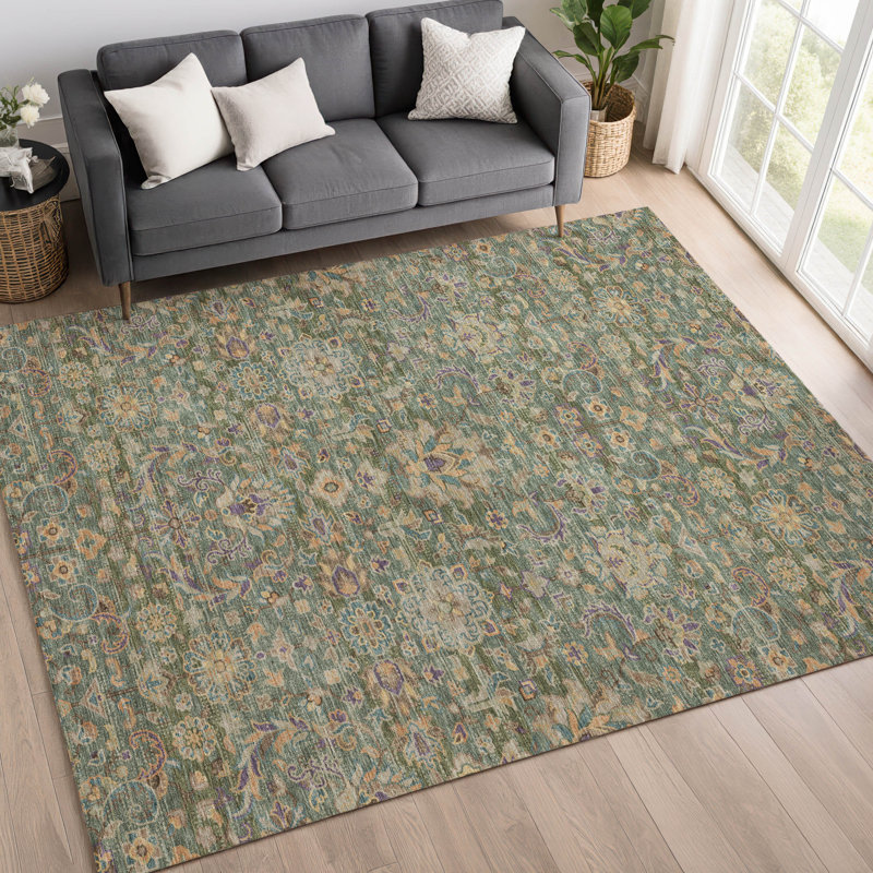 Tapis lavable à la machine intérieur / extérieur ACN2485, Basilic, 10 pi x 14 pi