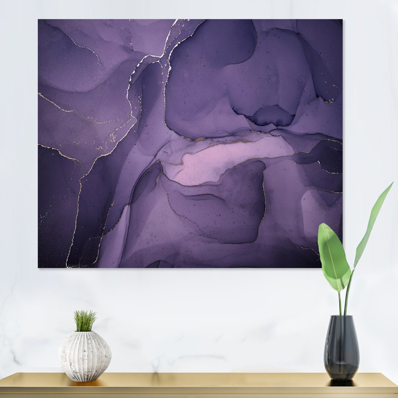 «Mauve et gris», nuages d'encre de marbre II - peinture sur toile, H 34 po x l 44 po x P 1,5 po, Toile tendue