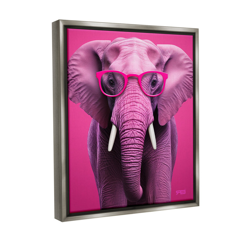"Vivid Pink Elephant" par RB sur toile, H 21 po x l 17 po, Cadre flottant gris lustré