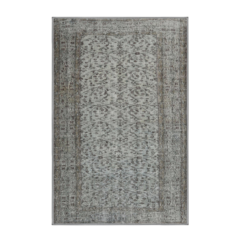 Tapis en laine gris / bleu, Rectangle 3 pi x 5 pi