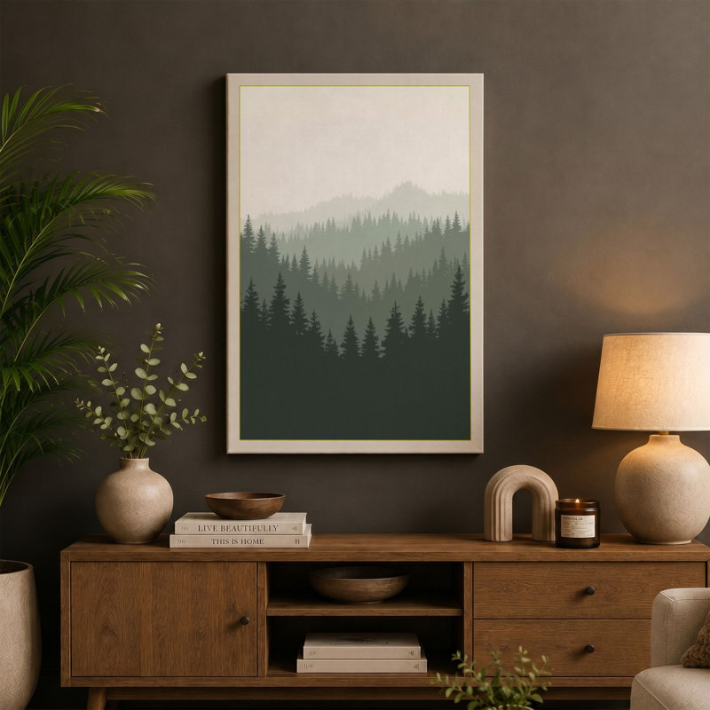 Quiet Northern Forest Scandinavian - Wrapped Canvas, 30x20 - 76.2 x 50.8 cm, Taupe Border