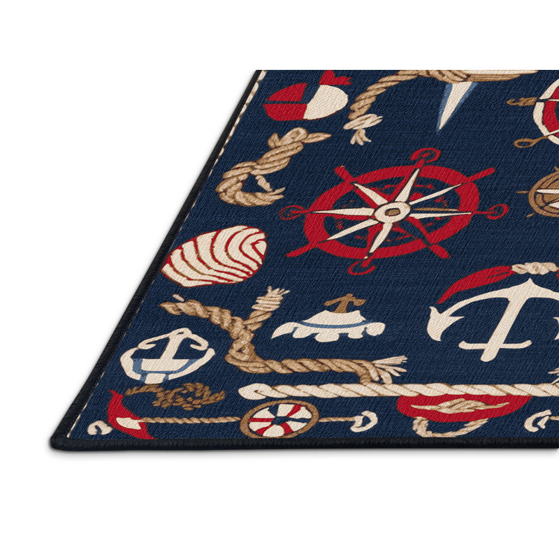 Washable Maritime Symbols Nautical Area Rug, Rectangle 2' x 3'