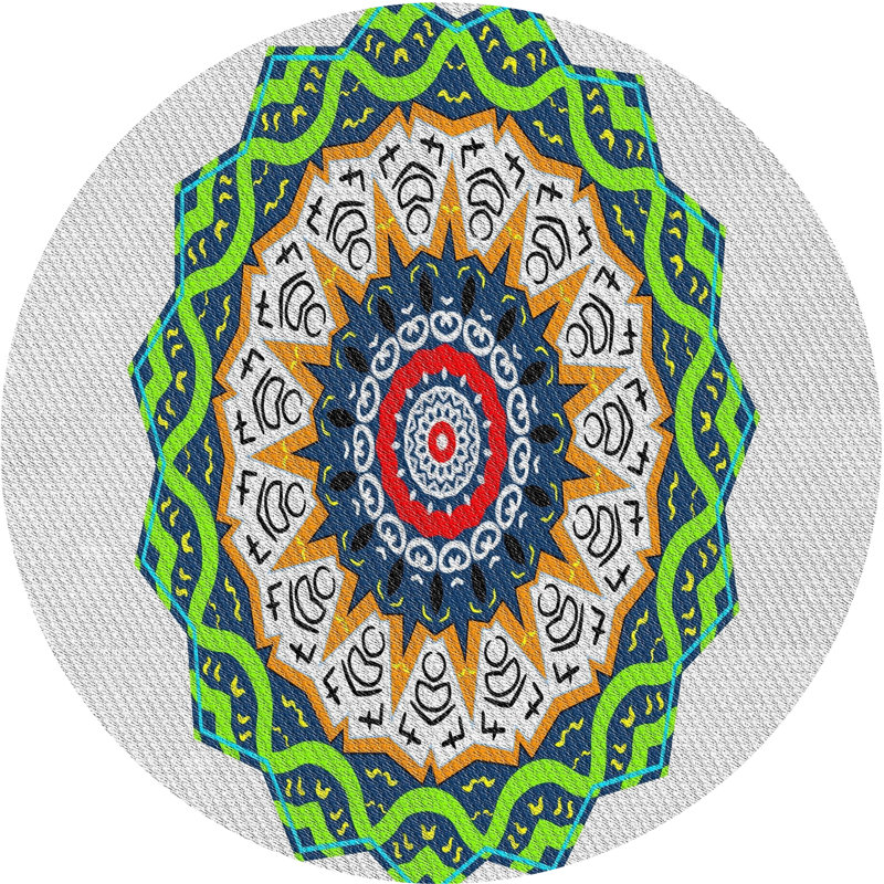 Tapis vert/bleu/gris tissé à la machine, Rond 3 pi