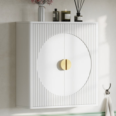 Armoire de rangement suspendue de 58 cm (23 po), rangement moderne en bois pour salle de bain avec 2 étagères réglables, armoire supérieure cannelée fixée au mur pour la cuisine, buanderie, gain de place